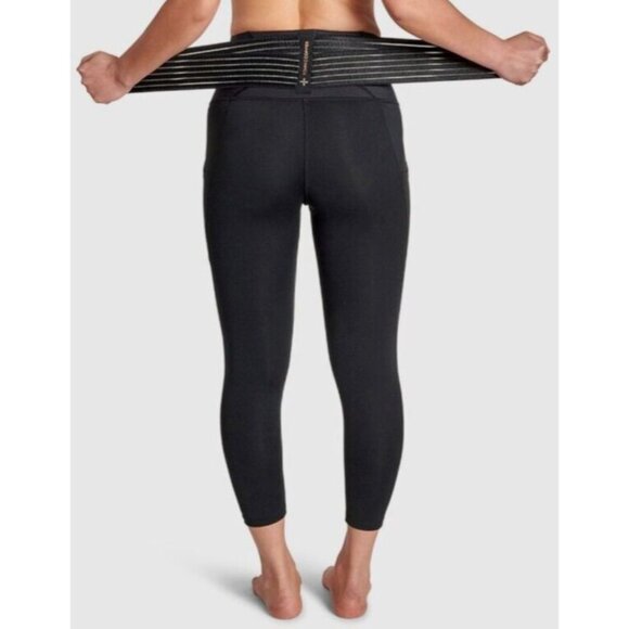 TOMMIE COPPER Adjustable Back Support Ankle Length Leggings Large NAVY BLUE NEW - Picture 1 of 7
